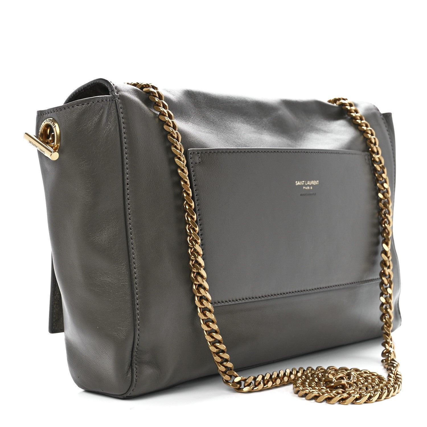Saint Laurent Smooth Calfskin Suede Medium Reversible Monogram Kate Satchel Grey Khaki 3 of 17