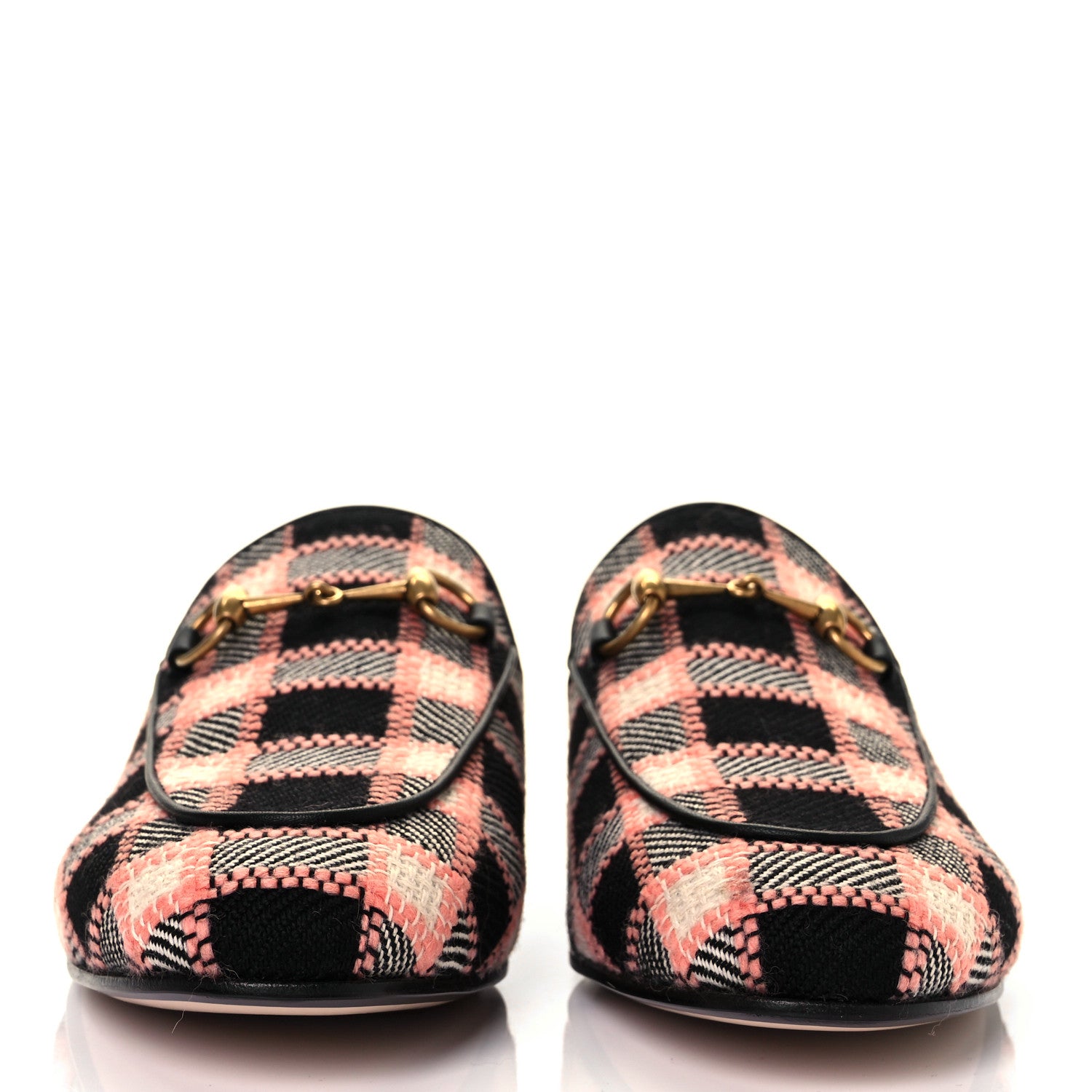 Gucci Tweed Calfskin Damier Womens Princetown Slippers 38 Black Pink Multicolor 2 of 8