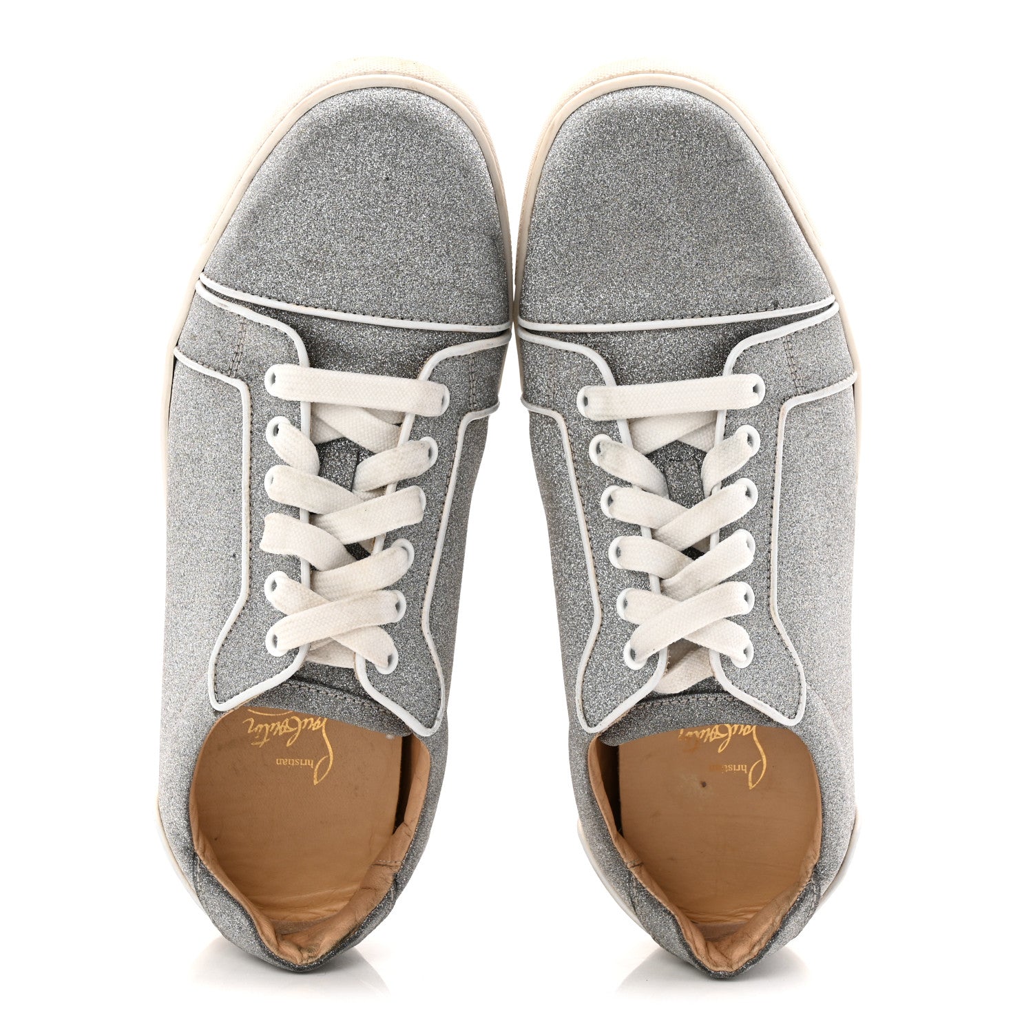 Christian Louboutin Glitter Calfskin Vieira Flat Sneakers 40.5 Silver 2 of 10