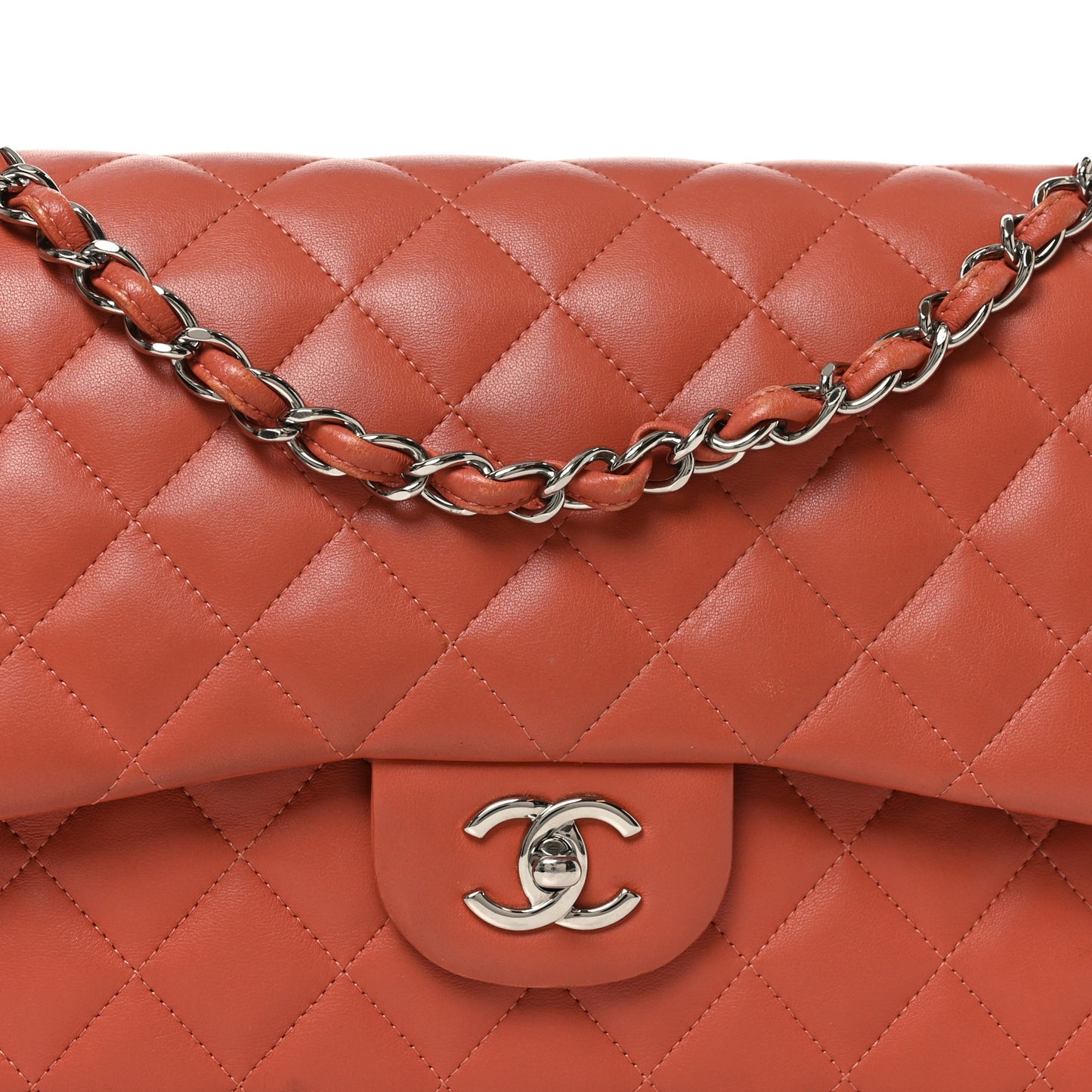 Lambskin Quilted Jumbo Double Flap Orange