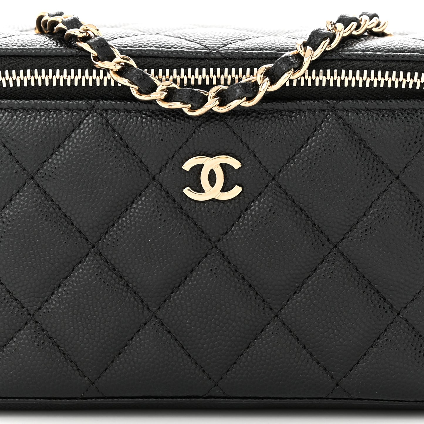 Caviar Quilted Small Vanity Case With Chain Black