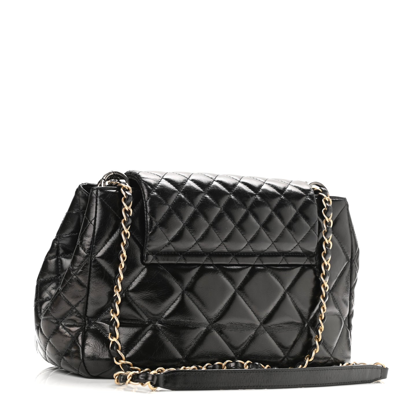 Glazed Calfskin Quilted Medium Daily Walk Flap Black