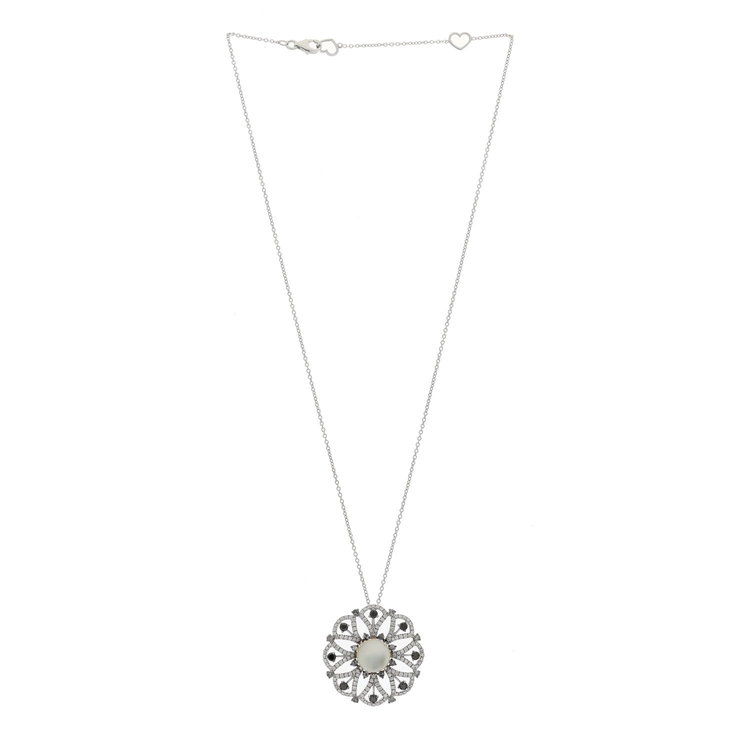 Roberto Coin 18K White Gold Diamond Mother of Pearl Quartz Margherita Pendant Necklace 3 of 6