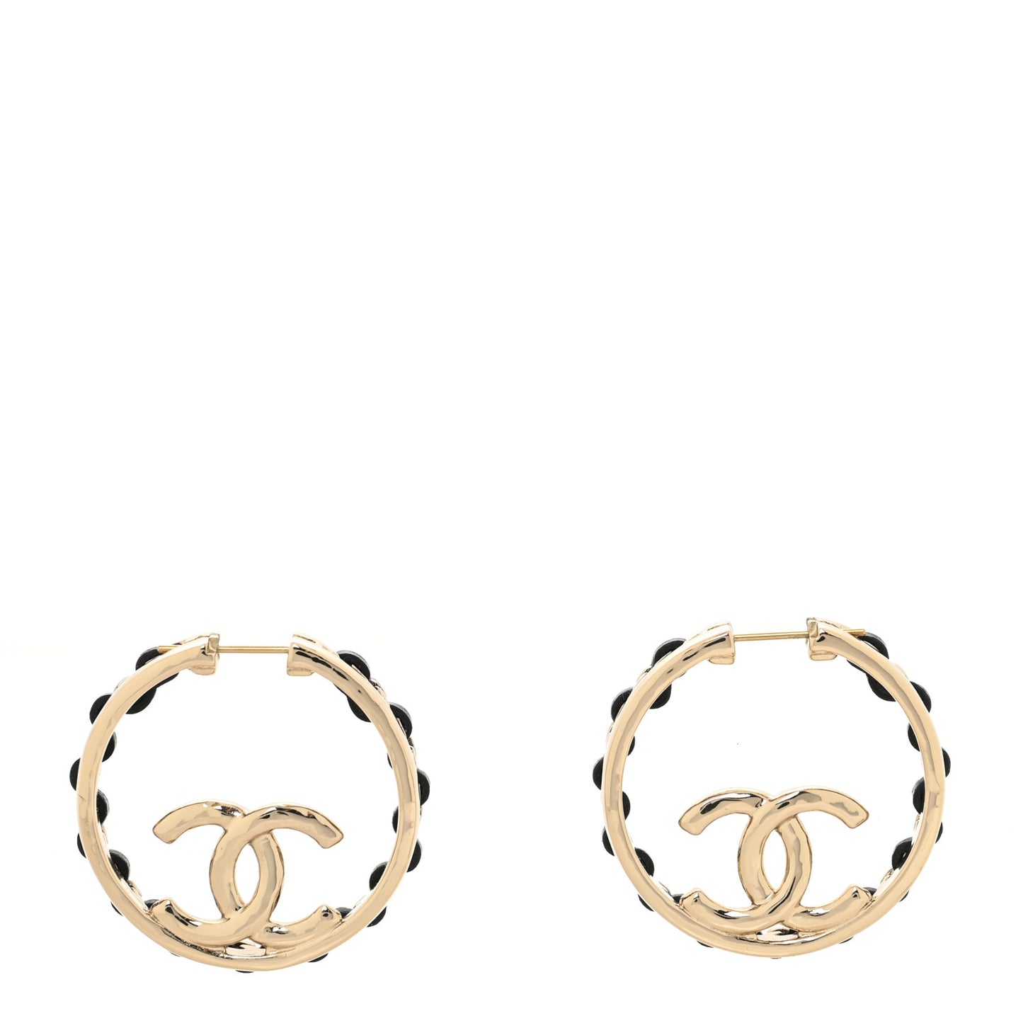 Lambskin CC Chain Hoop Earrings Black Gold
