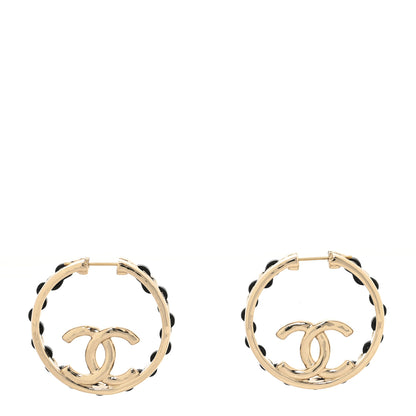 Chanel Lambskin CC Chain Hoop Earrings Black Gold 1 of 4