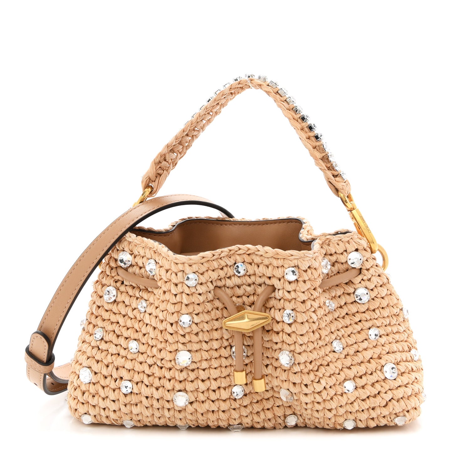 Raffia Woven Crystal Small Cinch Bag Natural