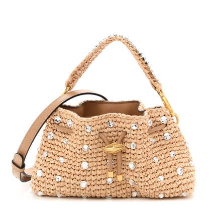 Jimmy Choo Raffia Woven Crystal Small Cinch Bag Natural 1 of 10