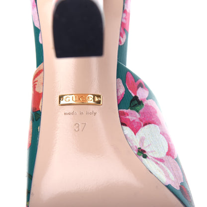 Gucci Calfskin Blooms Print High Heel Slide Sandals 37 Bright Emerald Multicolor 9 of 11