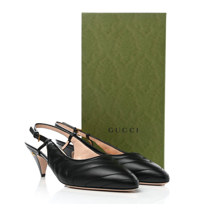 Gucci Nappa Charlotte Chevron Matelasse Double G 75mm Slingback Pumps 38.5 Black 9 of 9