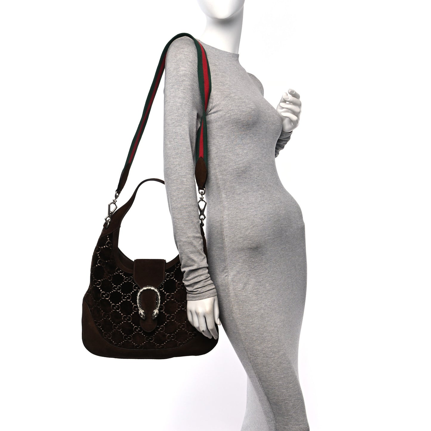 Velvet GG Monogram Web Medium Dionysus Hobo Brown