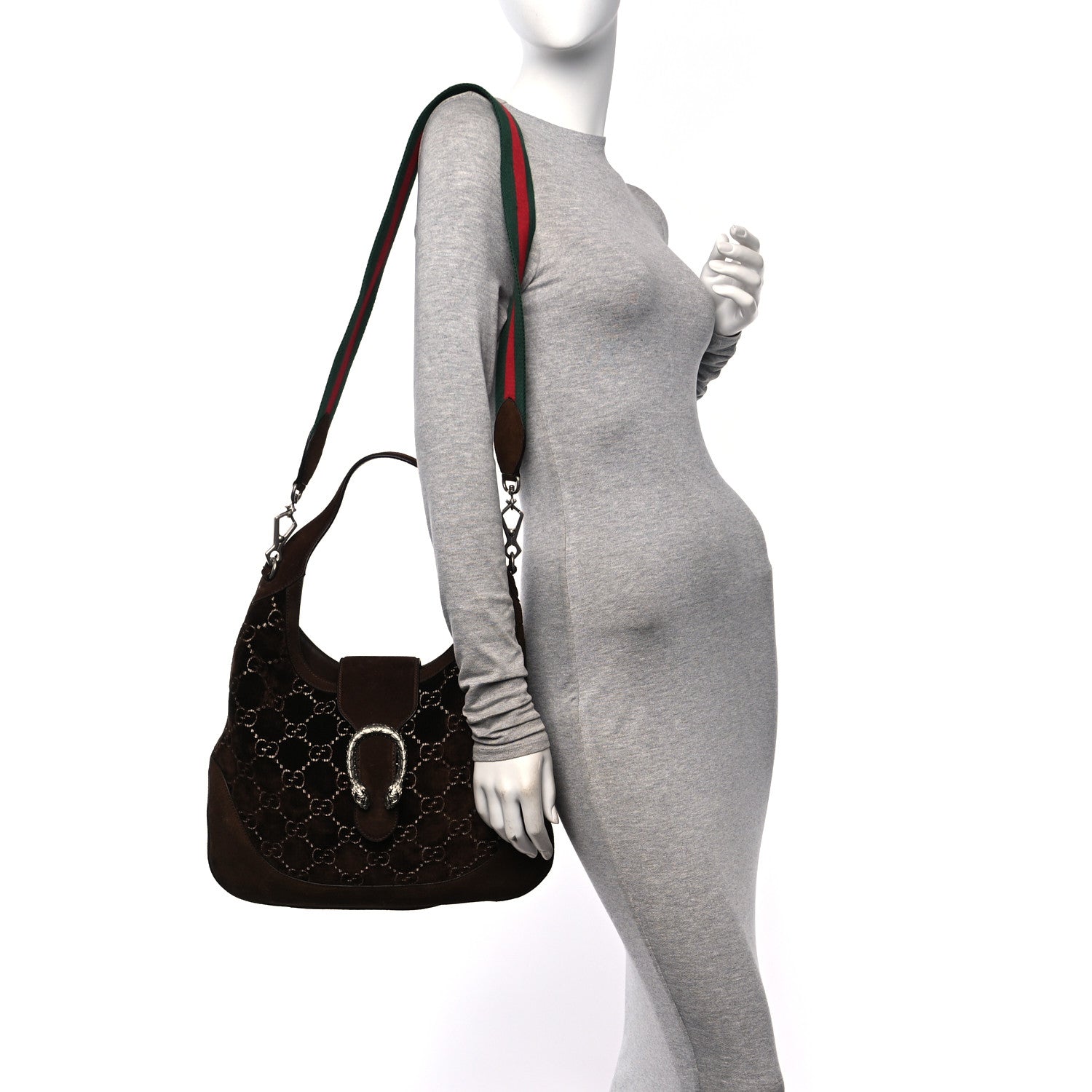 Gucci Velvet GG Monogram Web Medium Dionysus Hobo Brown 3 of 10