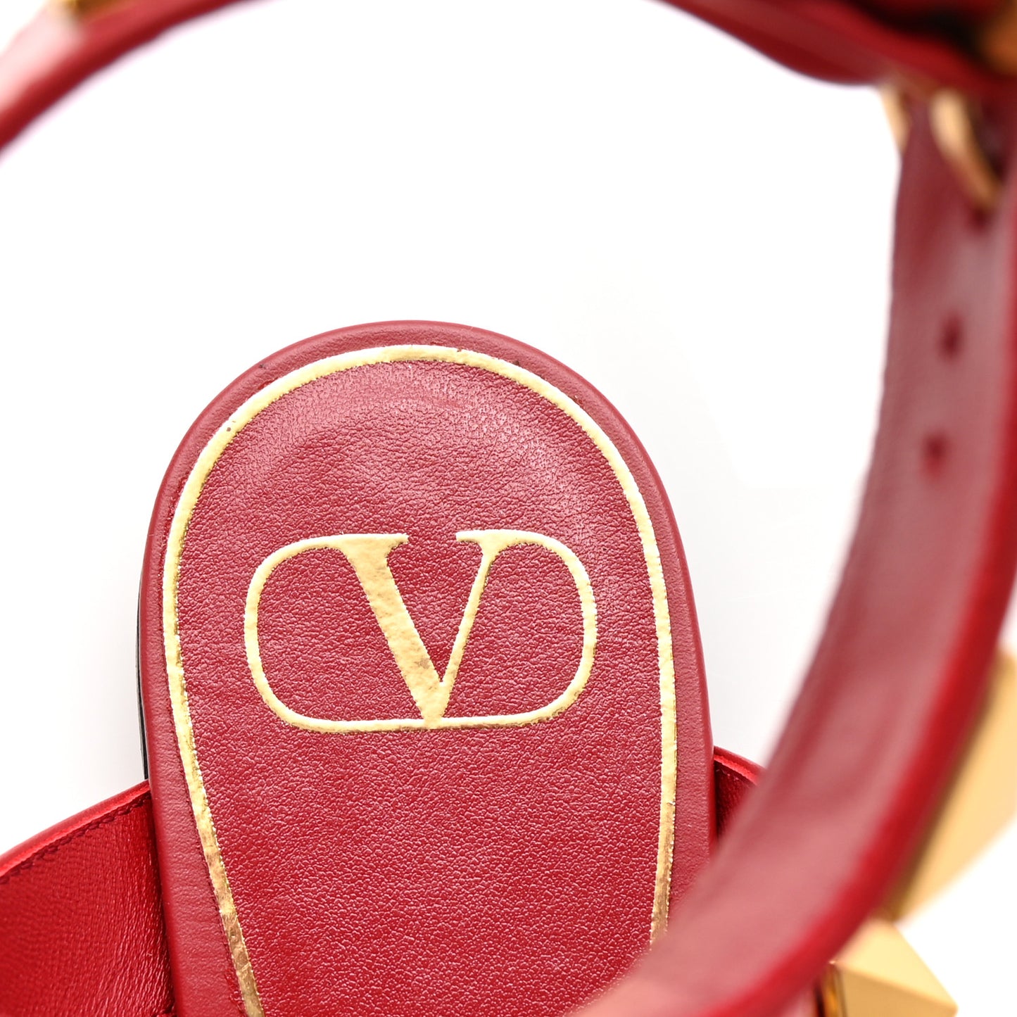 Calfskin Roman Stud Ankle Strap Flat Sandals 38.5 Rosso Valentino