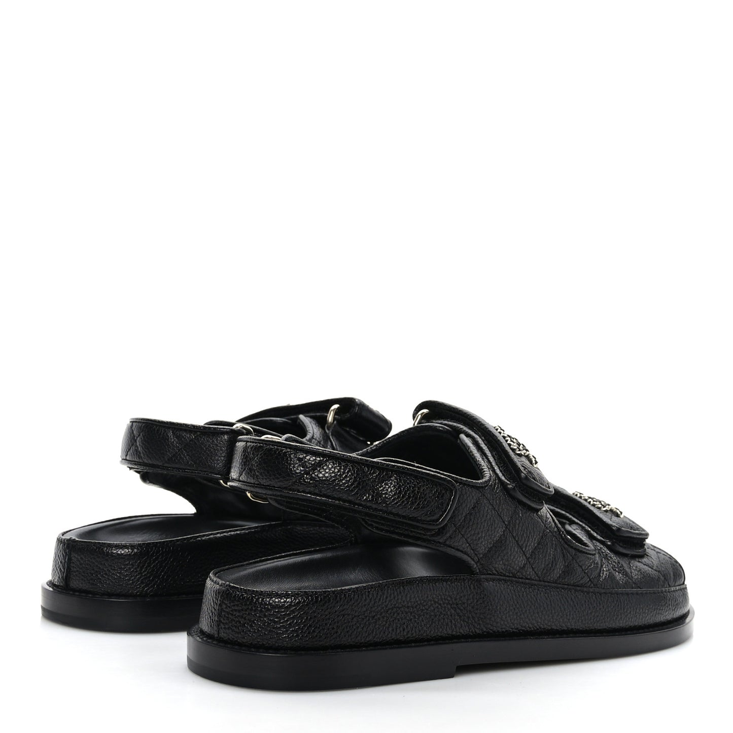 Grained Calfskin Velcro Dad Sandals 37 Black