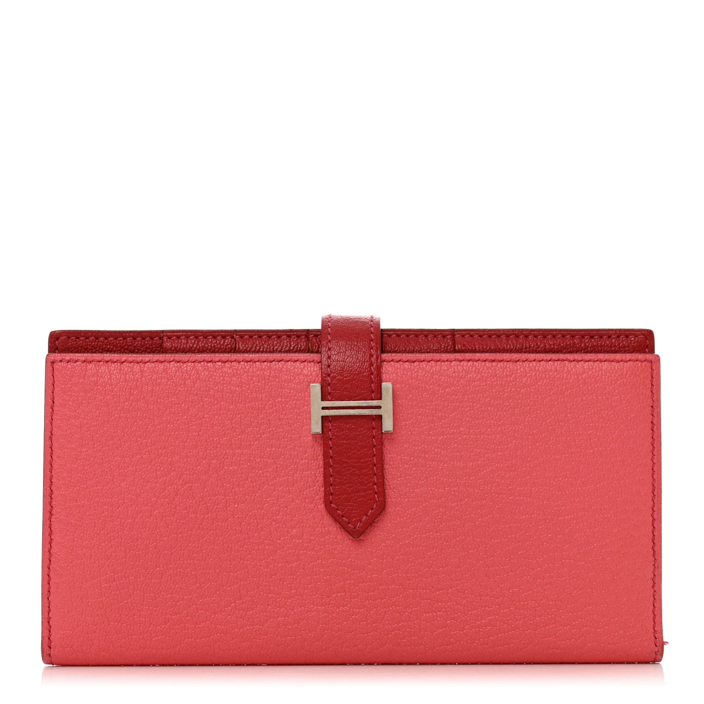 Chèvre Mysore Bi-Color Bearn Gusset Wallet Rose Lipstick Rouge Casaque
