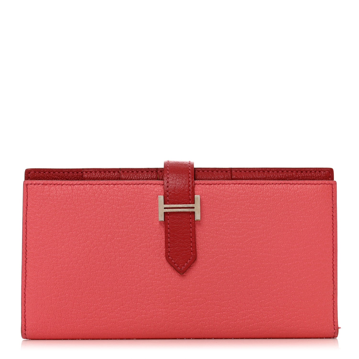 Hermes Chèvre Mysore Bi-Color Bearn Gusset Wallet Rose Lipstick Rouge Casaque 1 of 10