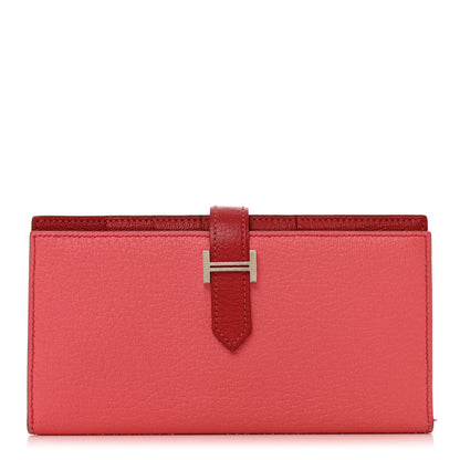 Hermes Chèvre Mysore Bi-Color Bearn Gusset Wallet Rose Lipstick Rouge Casaque 1 of 10