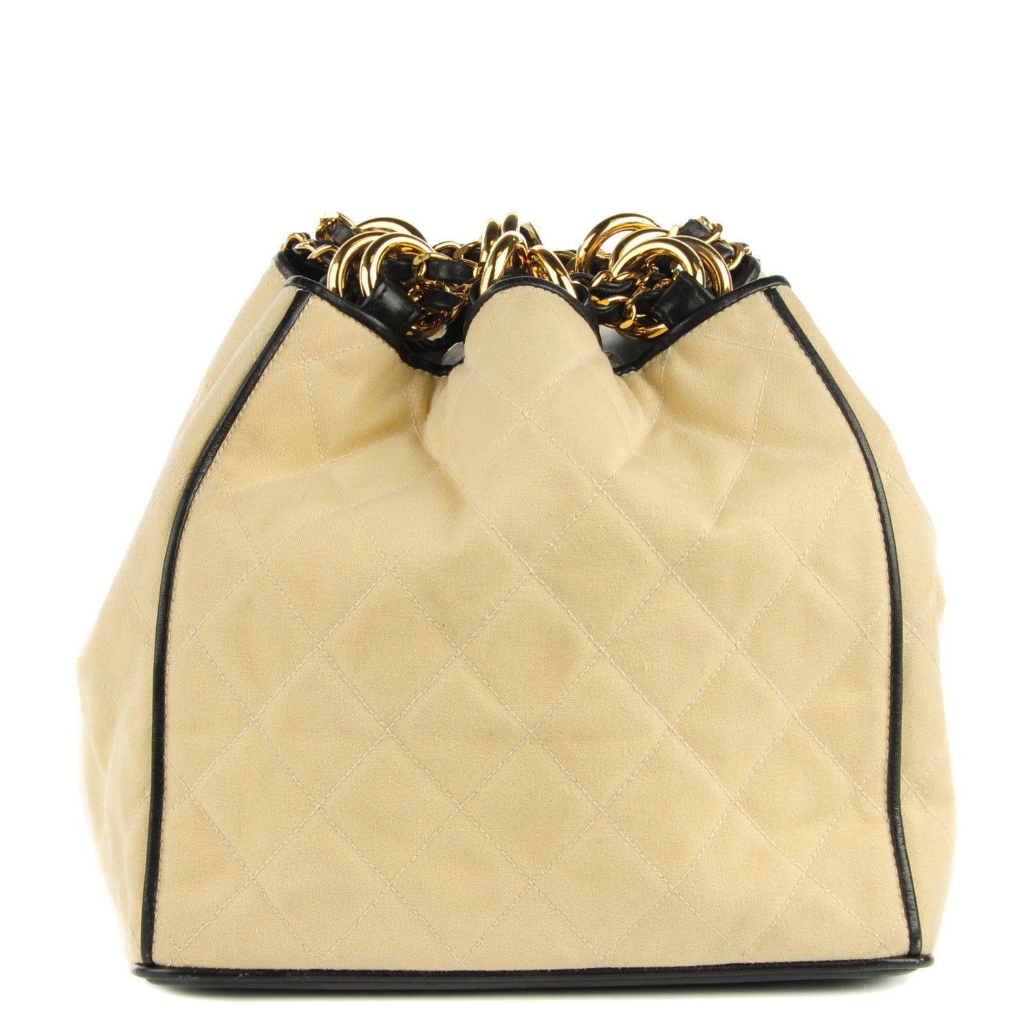 Chanel Canvas Calfskin Drawstring Shoulder Bag Beige Navy 1 of 8