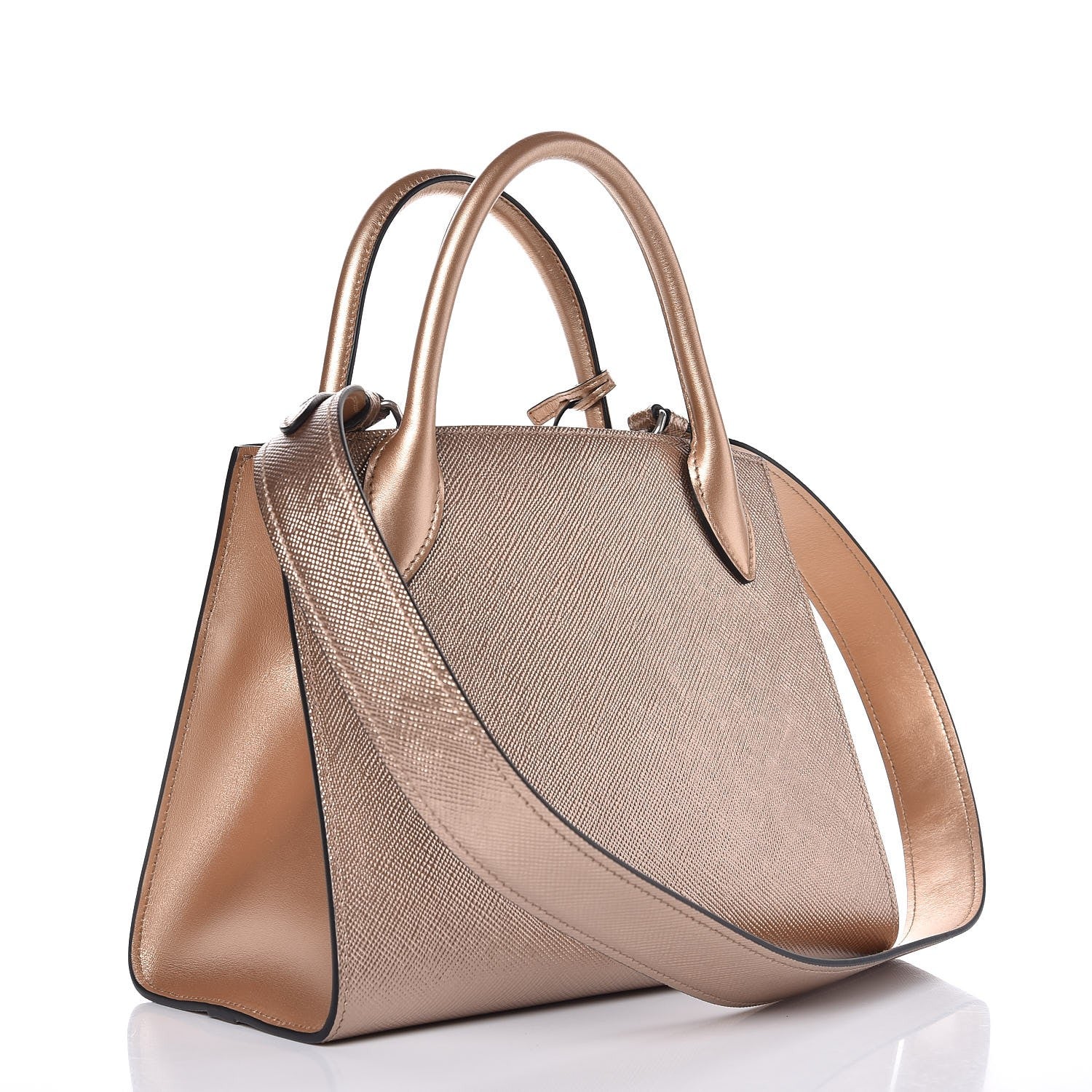 Prada Saffiano Cuir Calfskin Small Monochrome Top Handle Tote Quarzo Mordo 3 of 7