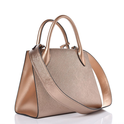 Prada Saffiano Cuir Calfskin Small Monochrome Top Handle Tote Quarzo Mordo 3 of 7