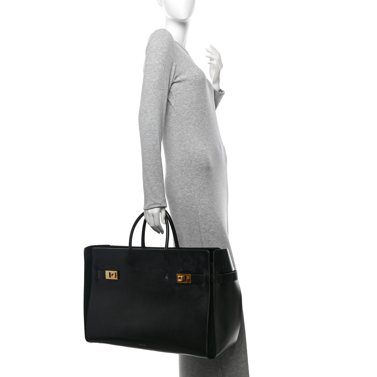 Salvatore Ferragamo Brushed Off Calfskin XL Gancini Buckles Tote Bag Black 3 of 13