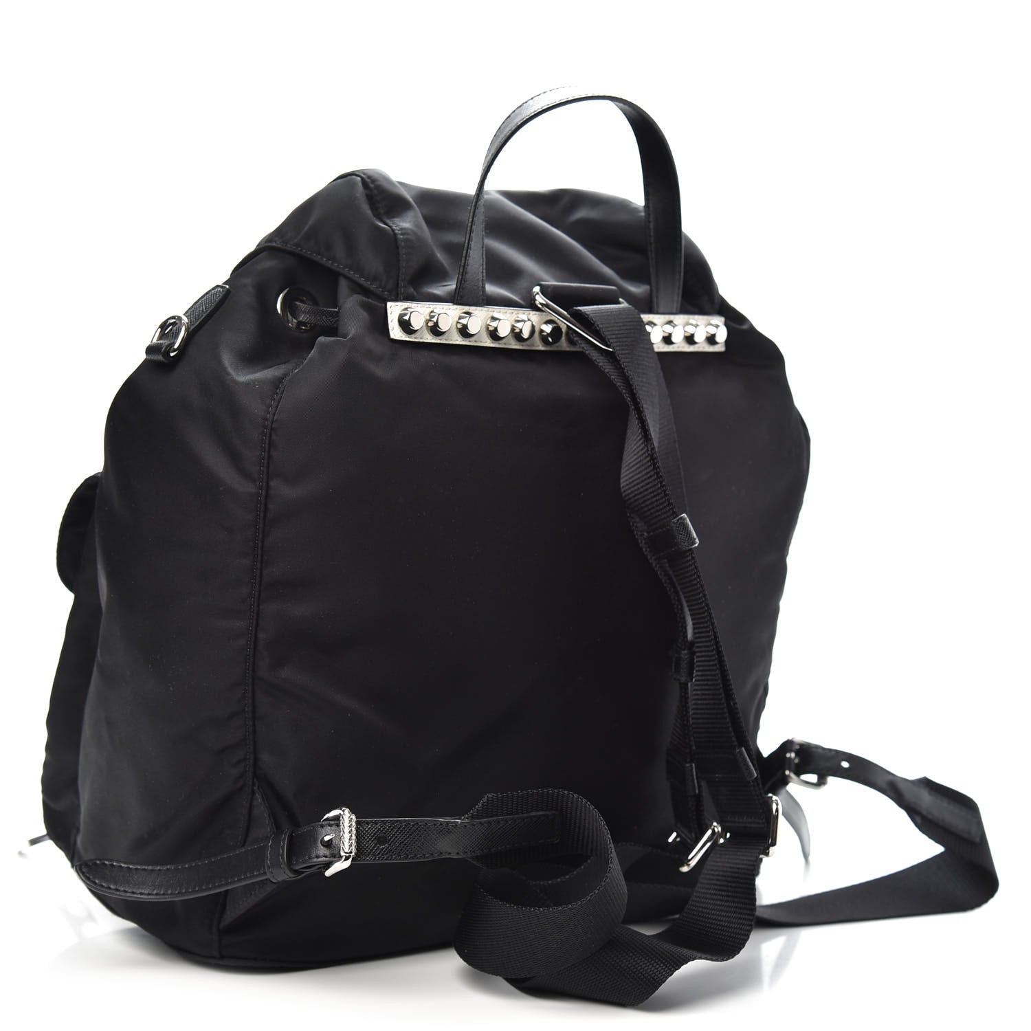 Prada Nylon New Vela Studded Backpack Black Fuoco 2 of 8