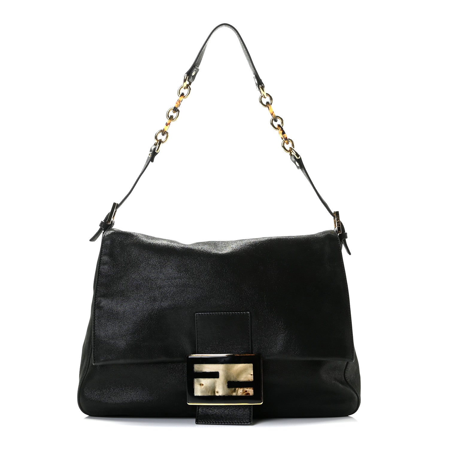 Fendi Vitello Savana Big Mama Baguette Black Tartaruga Natural 1 of 10