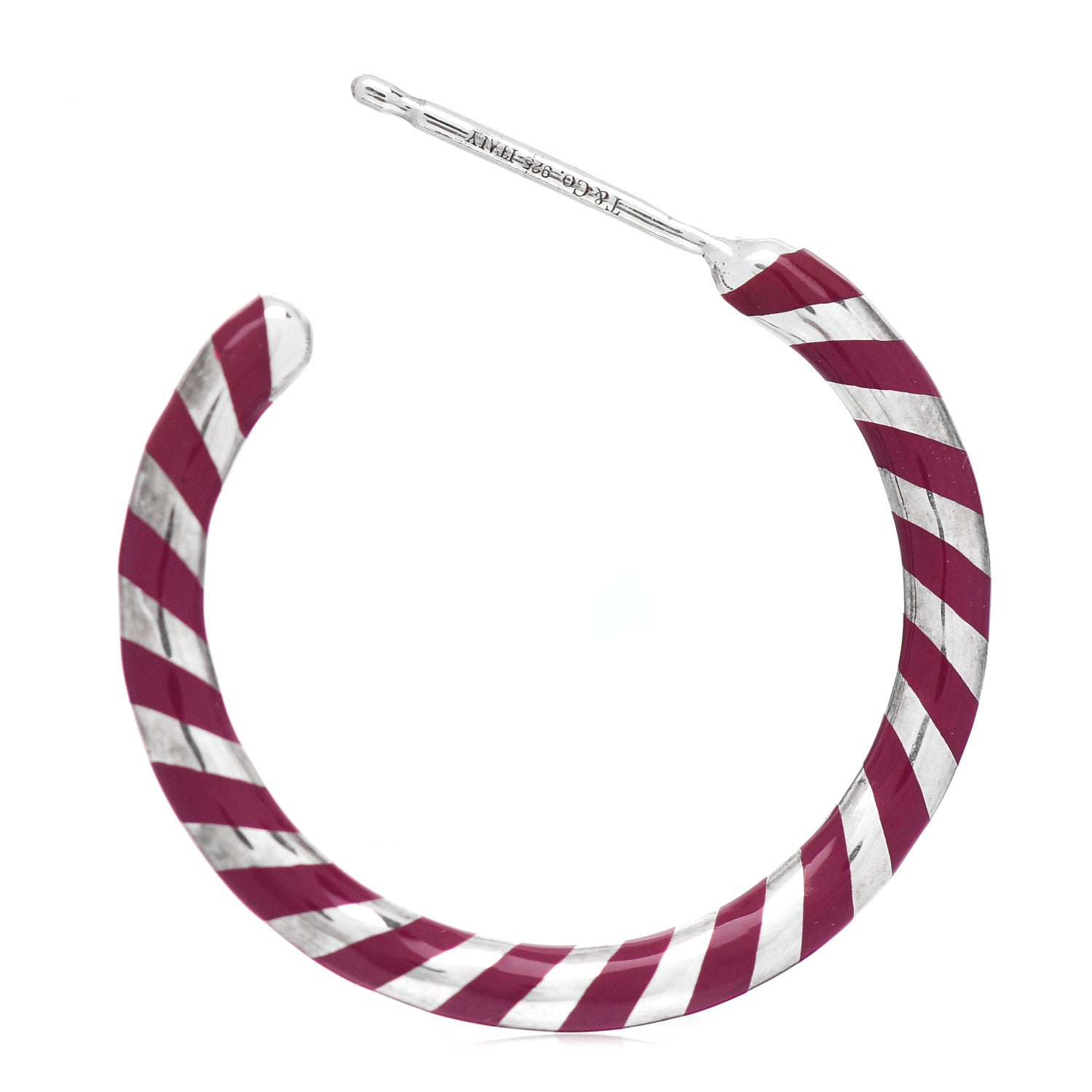 Tiffany Sterling Silver Enamel Stripe Hoop Earrings Red 4 of 4