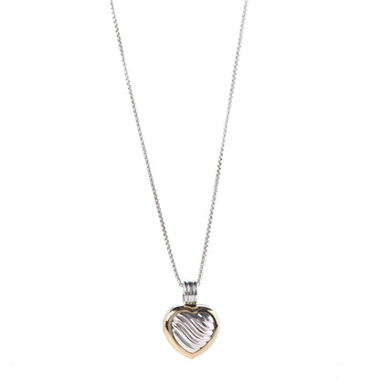 David Yurman Sterling Silver 18K Yellow Gold Cable Heart Locket Pendant Necklace 1 of 10