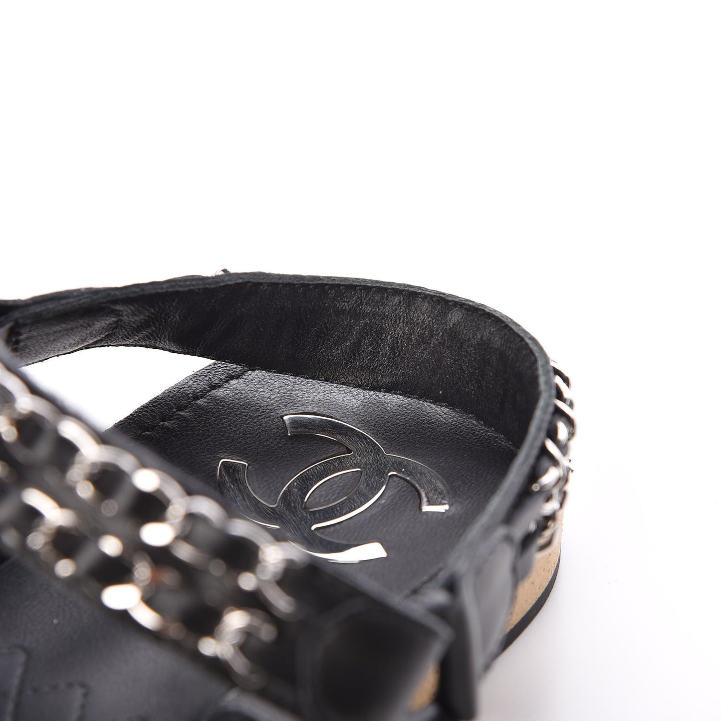 Calfskin Chain Sandals 41 Black