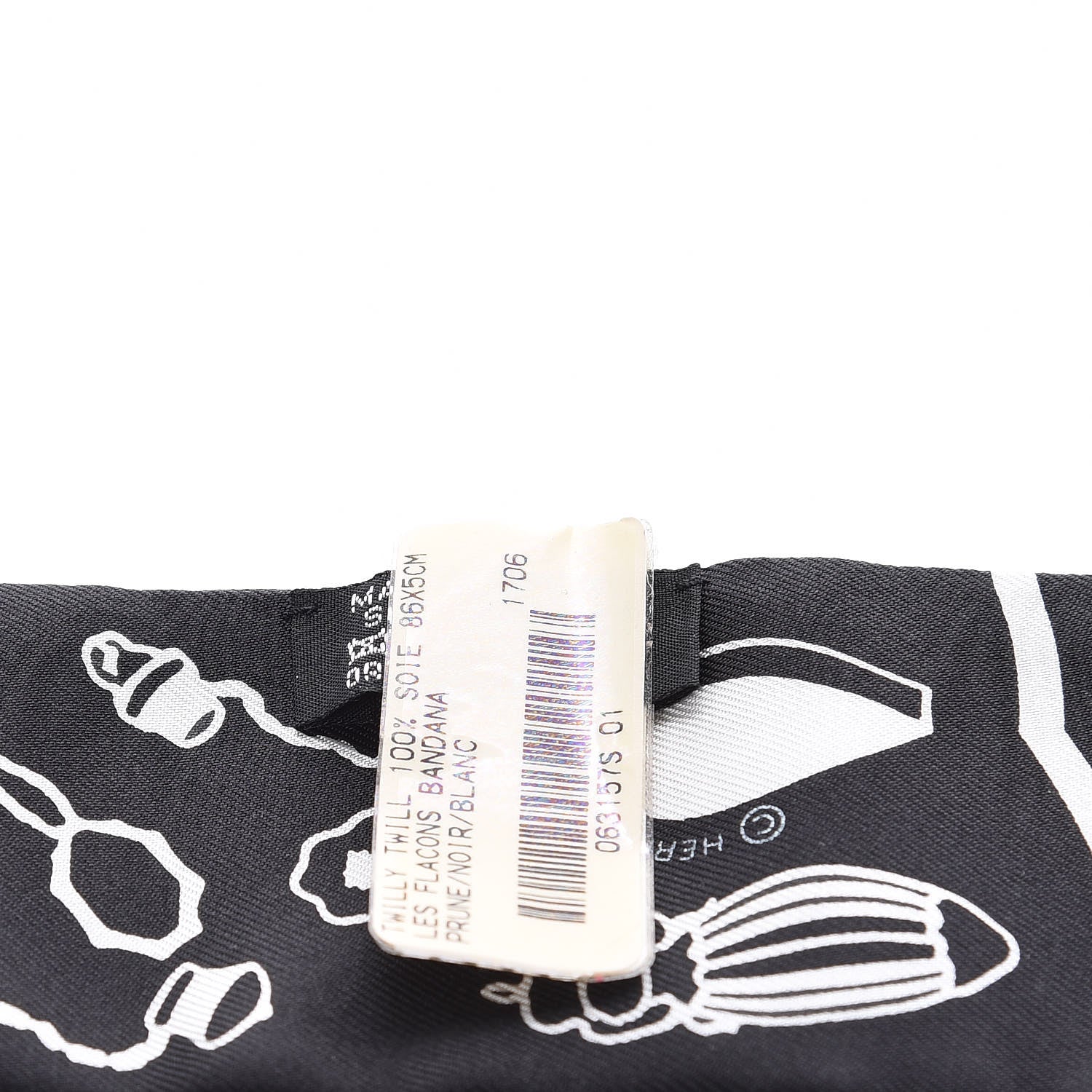 Hermes Silk Les Flacons Bandana Twilly Prune Black White 4 of 5