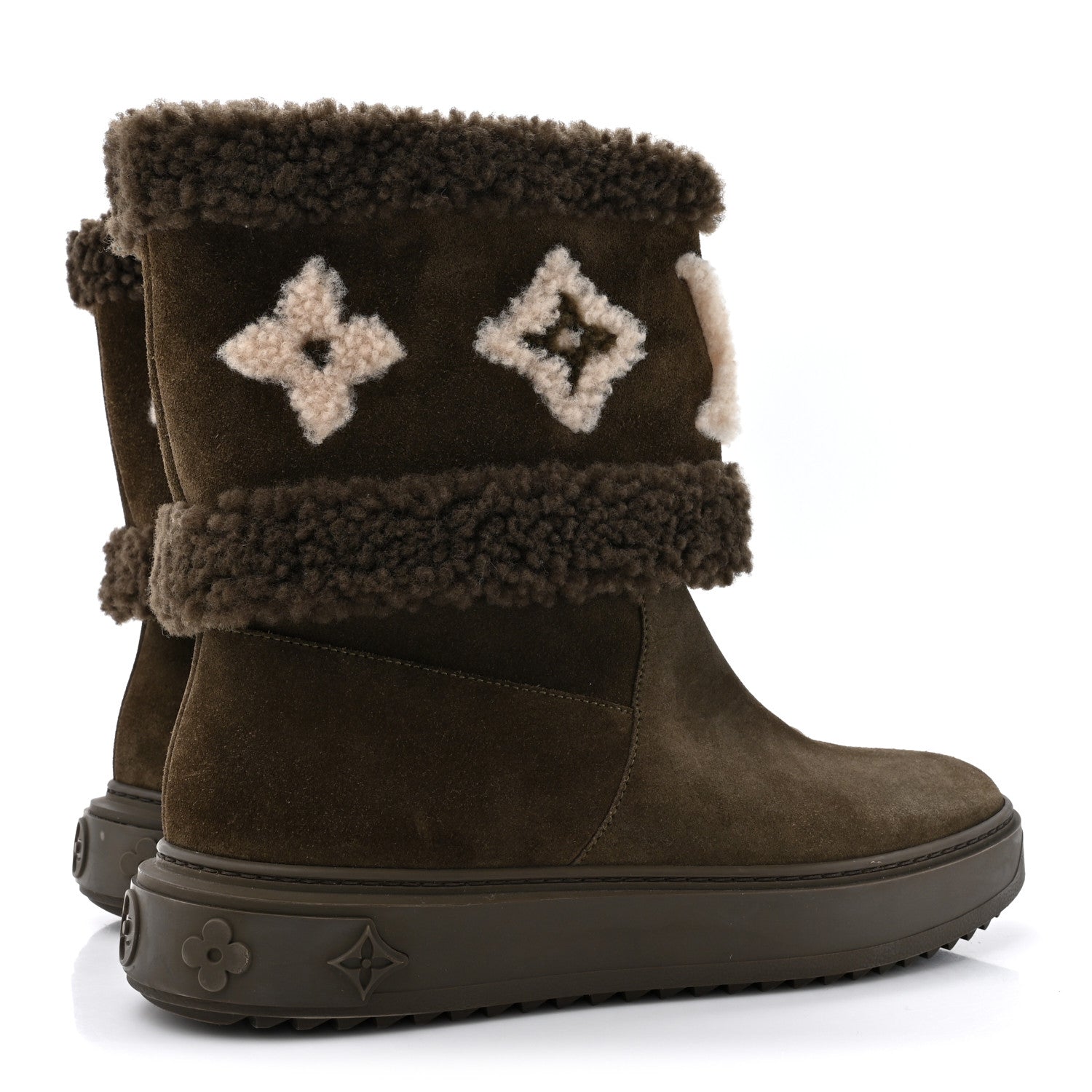 Louis Vuitton Suede Calfskin Shearling Snowdrop Flat Ankle Boot 39.5 Khaki 5 of 9
