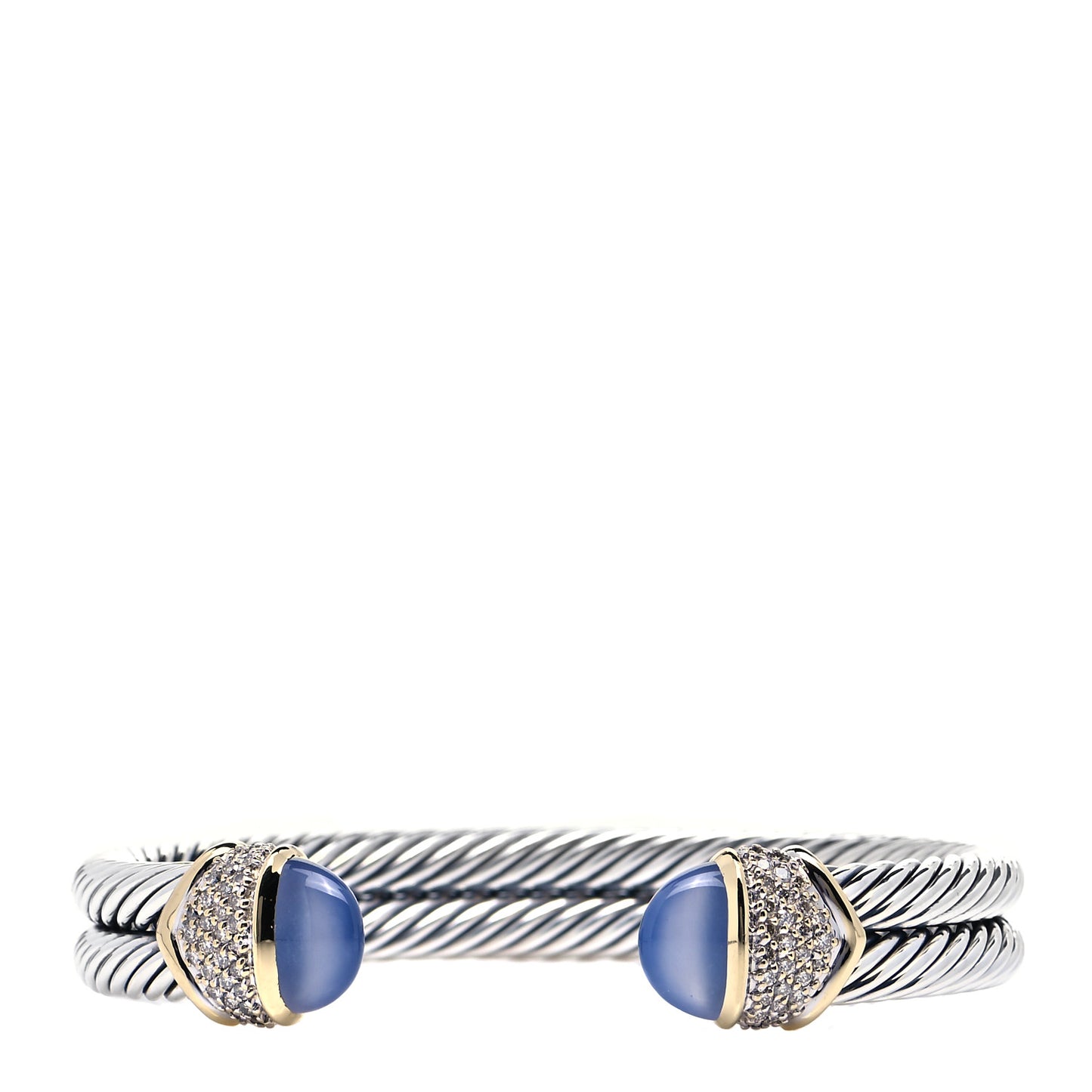 Sterling Silver 18K Yellow Gold Diamond Blue Chalcedony Double Cable Bracelet