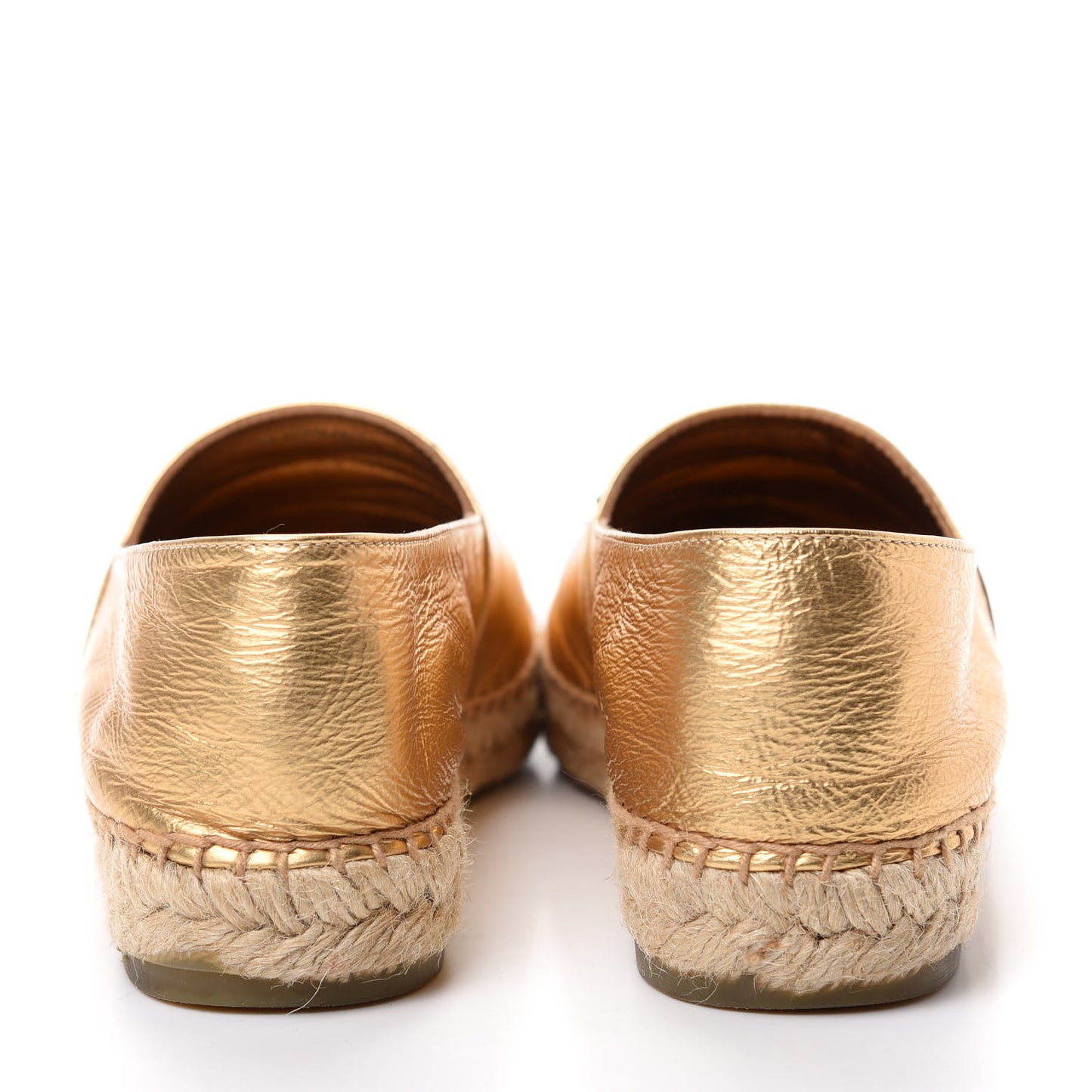 Laminated Lambskin Grosgrain CC Espadrilles 38 Gold Black