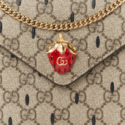 Gucci GG Supreme Monogram Strawberry Seed Textured Dollar Calfskin Enamel Double G Strawberry Wallet On Chain Beige Ebony Black New Acero Hibiscus Red 8 of 10