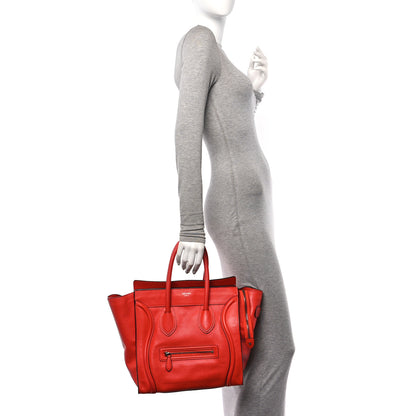 Celine Drummed Calfskin Mini Luggage Coquelicot 2 of 14