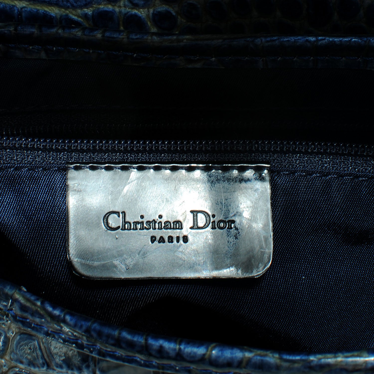 Christian Dior Calfskin Crocodile Embossed Saddle Bag Blue 6 of 7