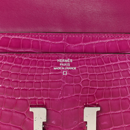 Hermes Shiny Alligator Constance Long Wallet Rose Scheherazade 6 of 14