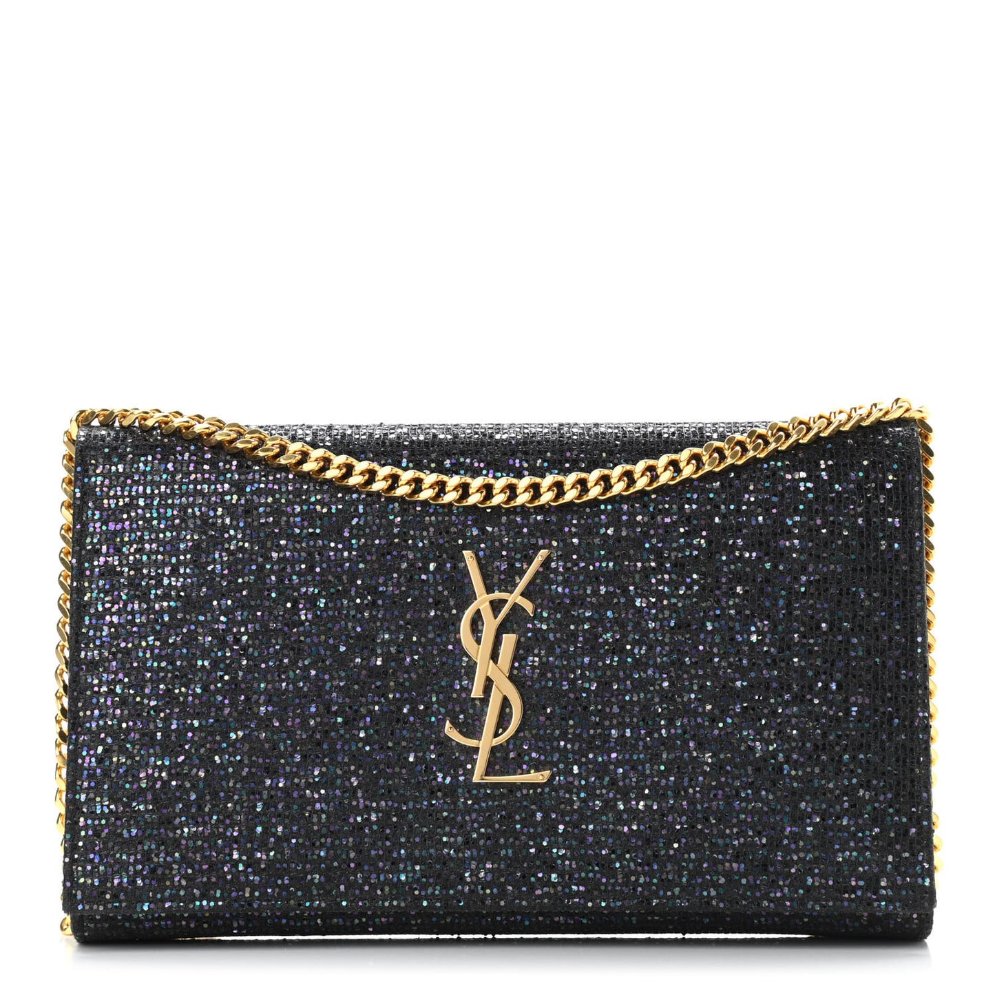 Glitter Classic Monogram Chain Wallet Black Multicolor