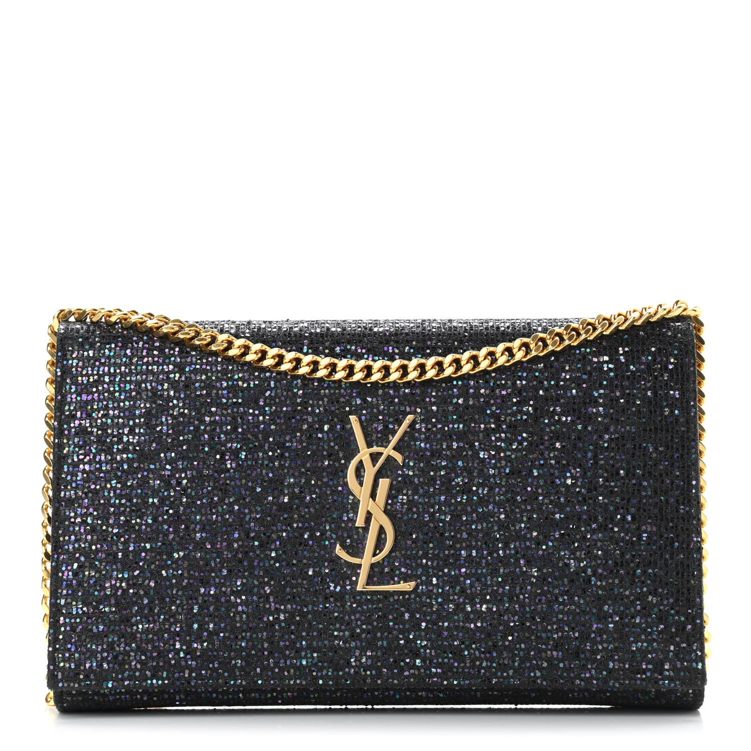 Saint Laurent Glitter Classic Monogram Chain Wallet Black Multicolor 1 of 10