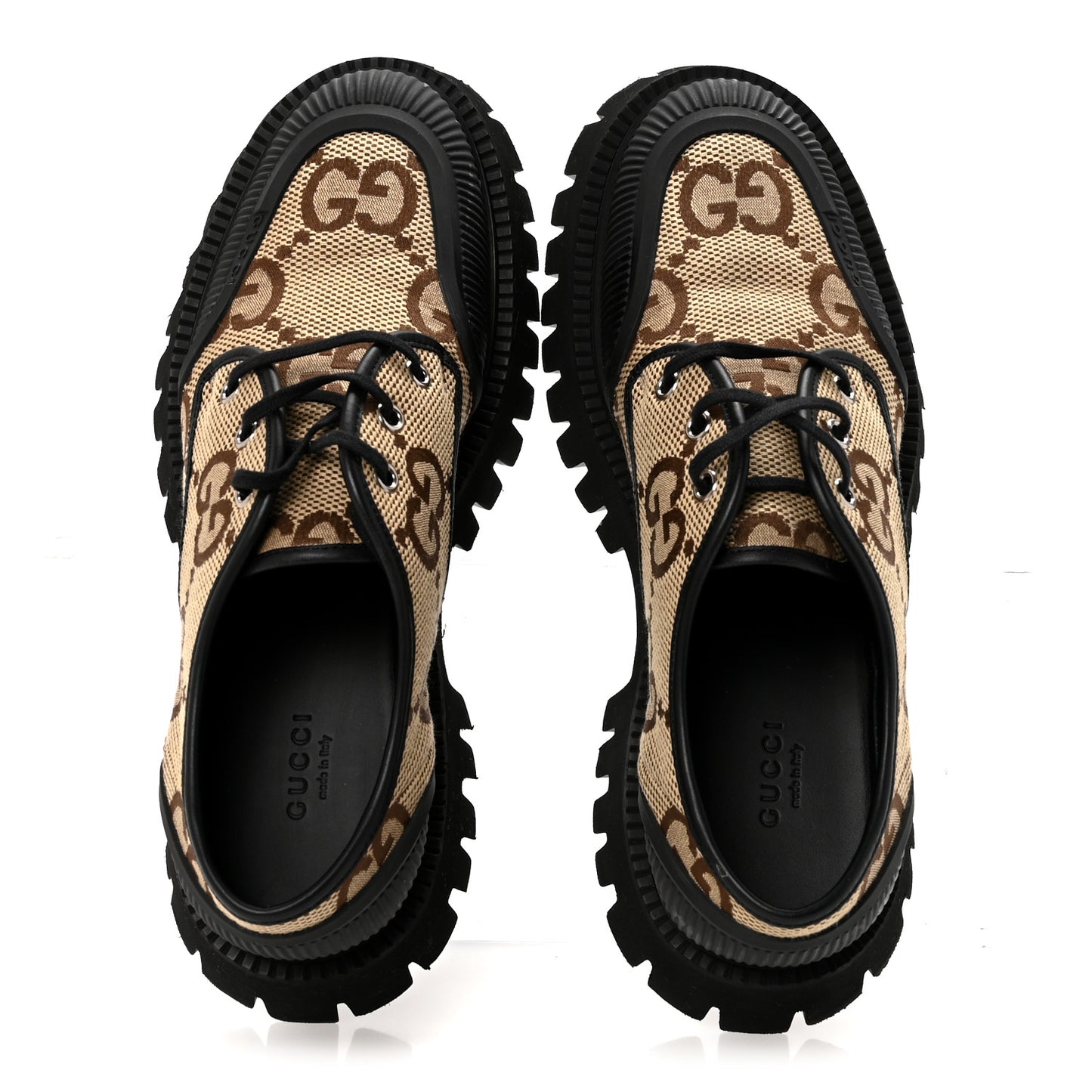 Monogram Jumbo GG Miro Soft Calfskin Womens Lug Sole Loafers 39.5 Camel Ebony Black