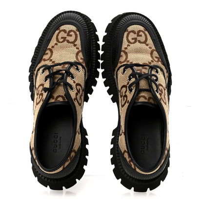 Gucci Monogram Jumbo GG Miro Soft Calfskin Womens Lug Sole Loafers 39.5 Camel Ebony Black 2 of 9