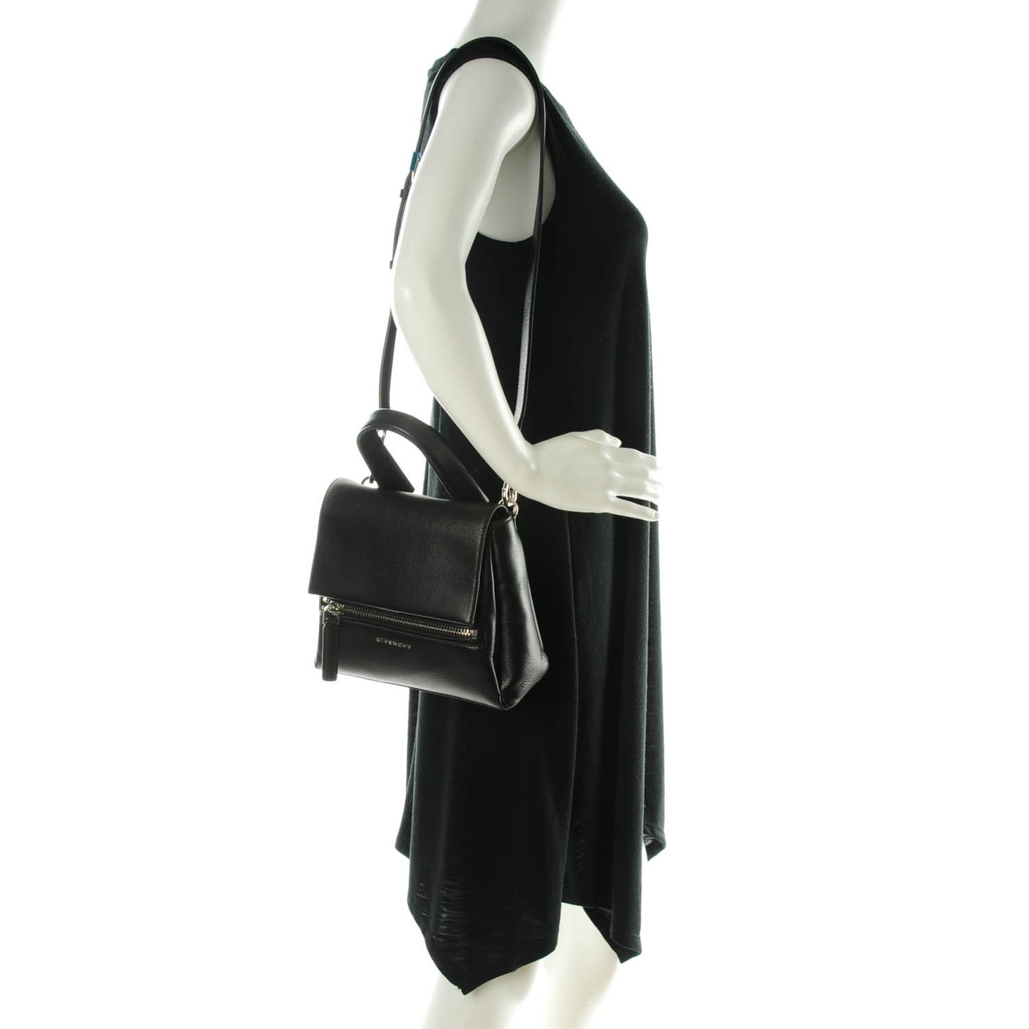 Waxy Grained Calfskin Mini Pandora Pure Flap Bag Black