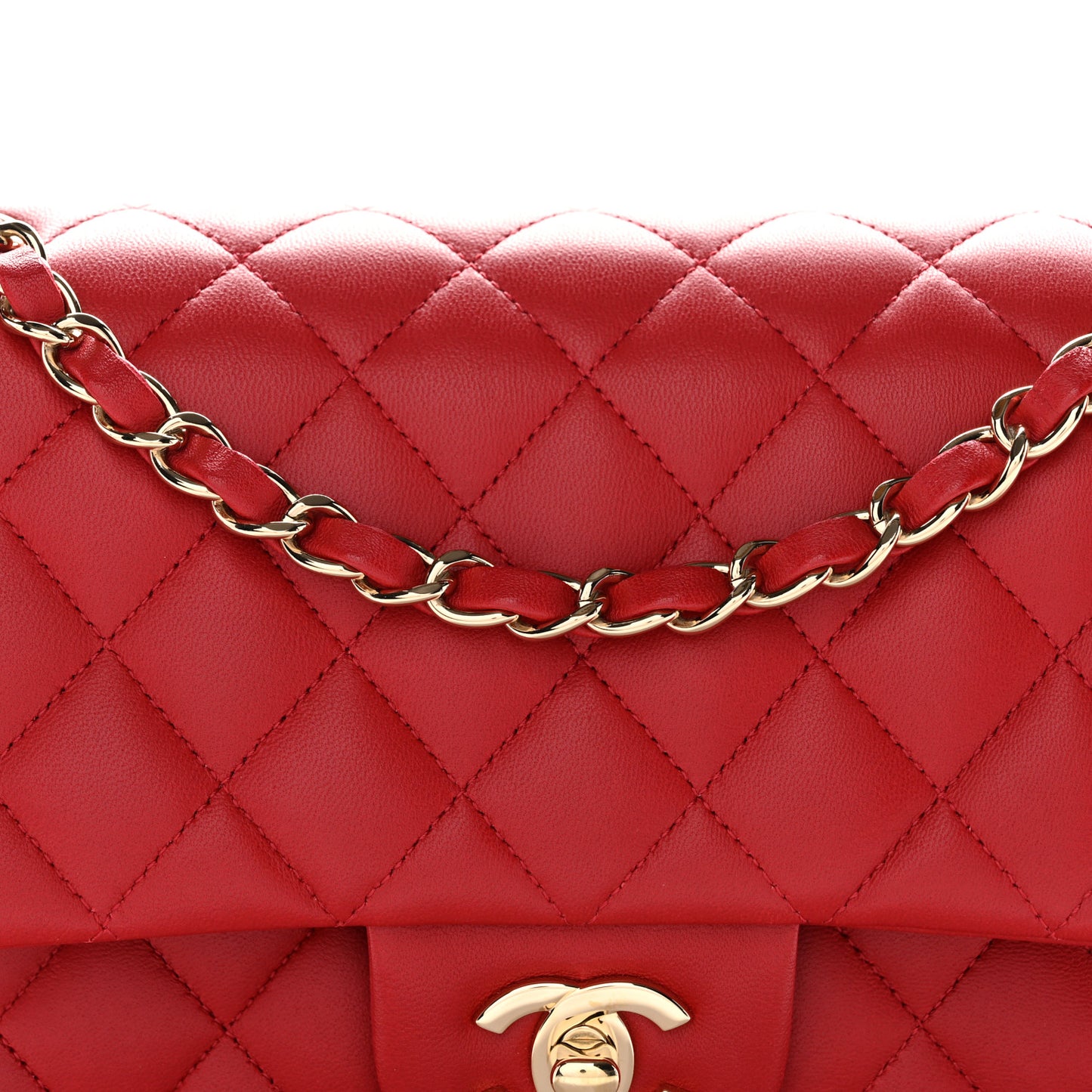 Lambskin Quilted Medium Double Flap Red