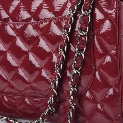 Chanel Distressed Patent Quilted Jumbo Double Flap Dark Red 13 of 15