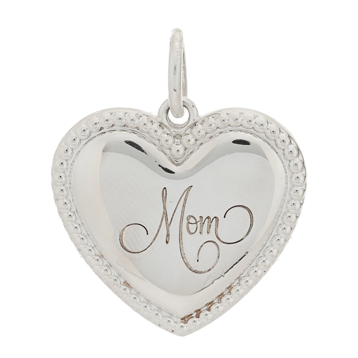 Sterling Silver Beaded Mom Heart Tag Charm