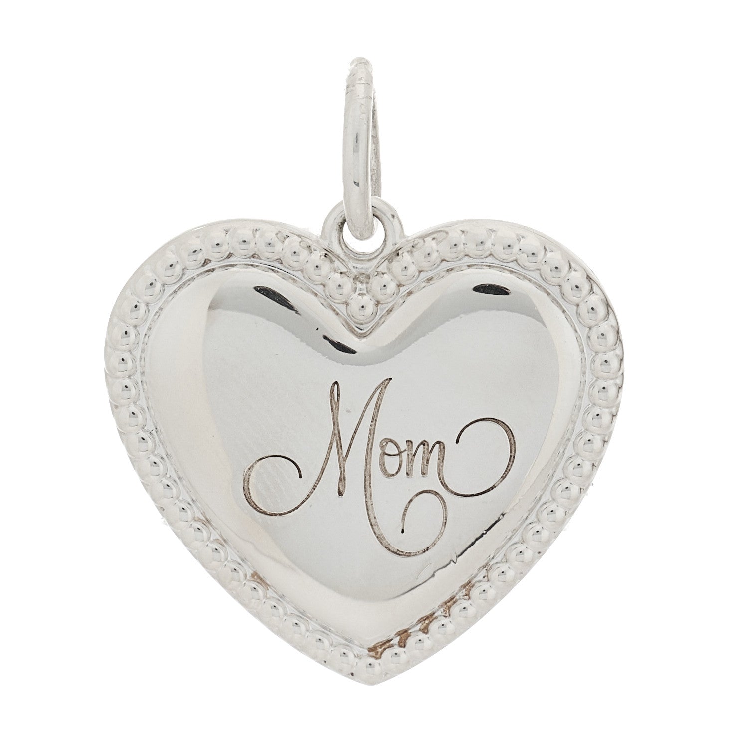 Tiffany Sterling Silver Beaded Mom Heart Tag Charm 1 of 3