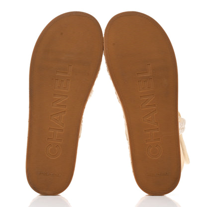 Chanel Cord Lambskin Quilted Logo Sandals 39 White 5 of 9