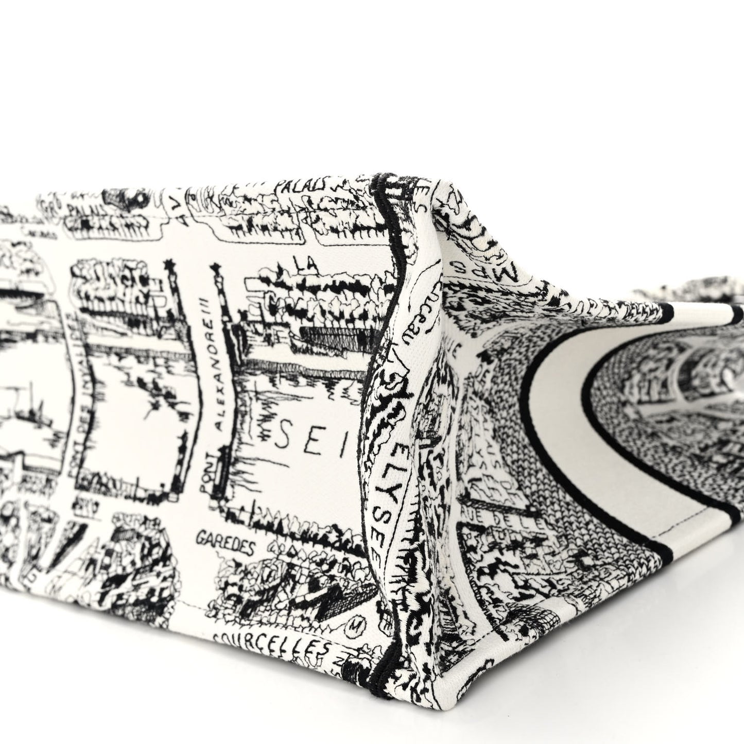 Canvas Embroidered Medium Plan De Paris Book Tote White Black