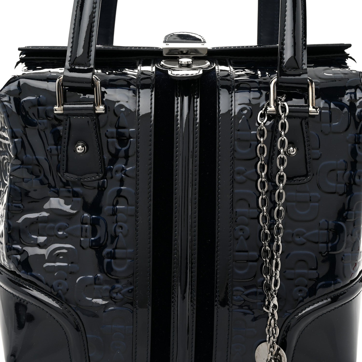 Gucci Patent Horsebit Embossed Treasure Boston Black Blue 7 of 10