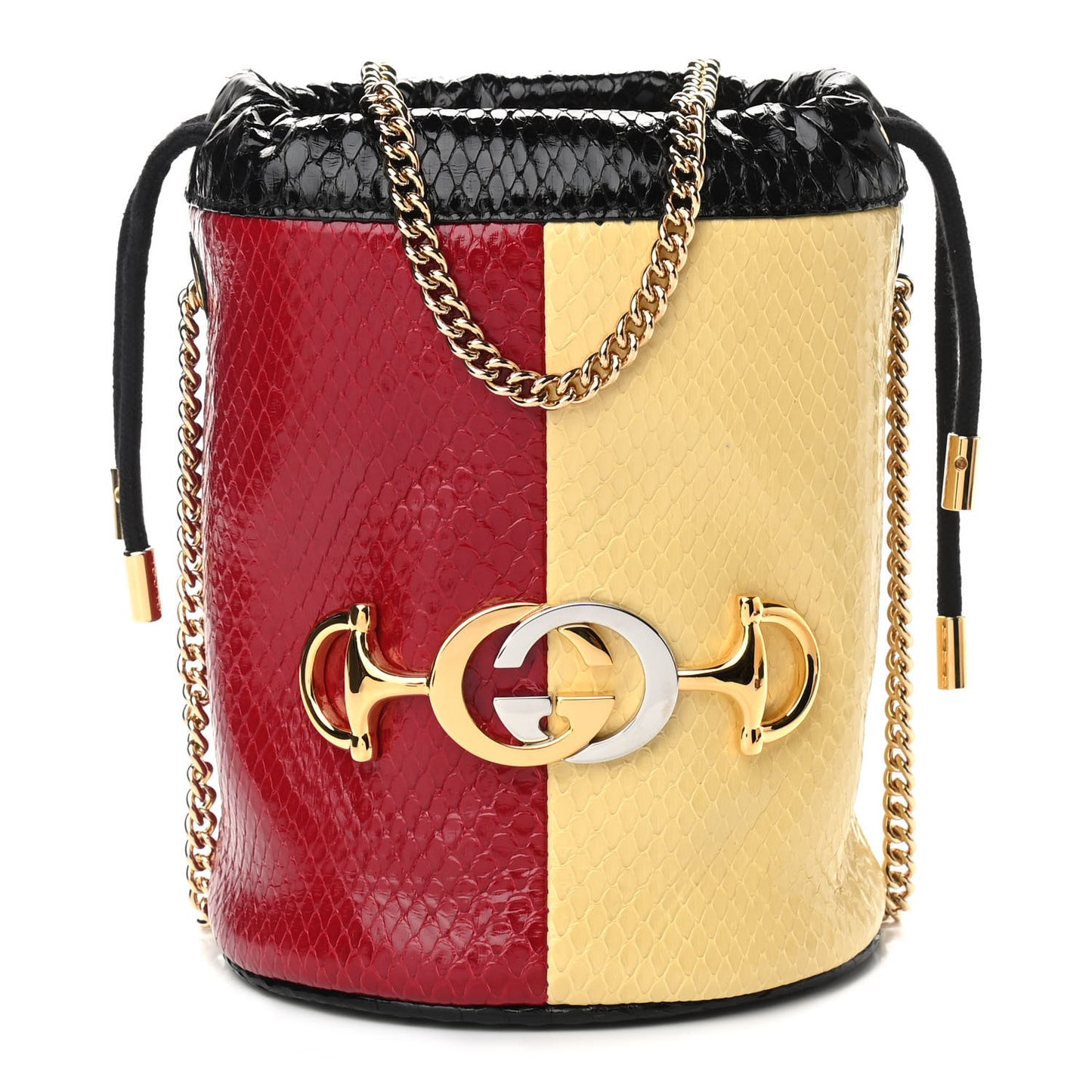 Snakeskin Mini Zumi Bucket Bag Hibiscus Red Butter Black